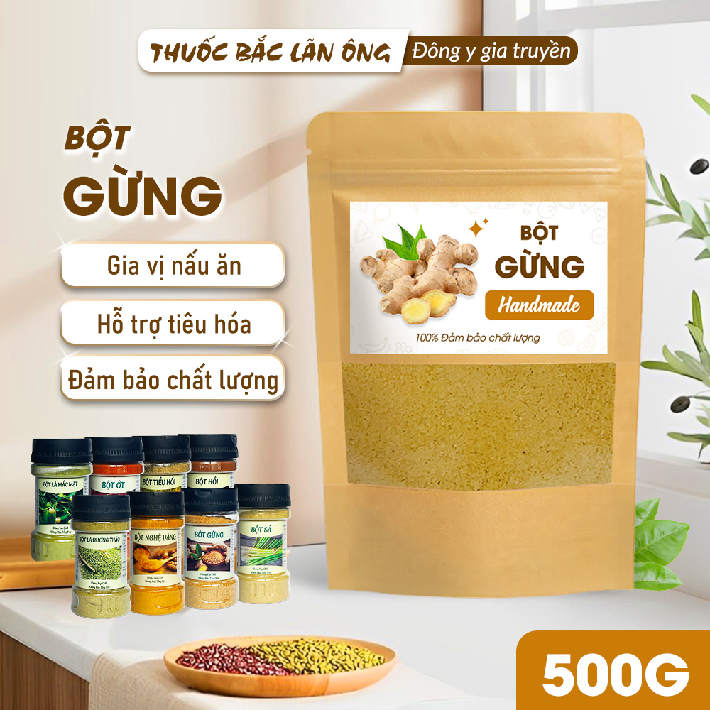 Bột gừng 500g, bột gừng ta, nguyên chất, thơm cay, mịn, gia vị nấu ăn, pha trà, tốt cho sức khỏe