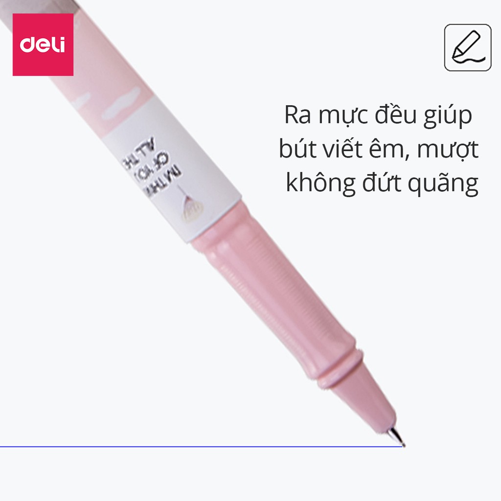 Bút máy học sinh luyện viết chữ đẹp có bán kèm ống mực Deli - Họa tiết đáng yêu - Màu Hồng/Xanh dương/Xanh lá- A919