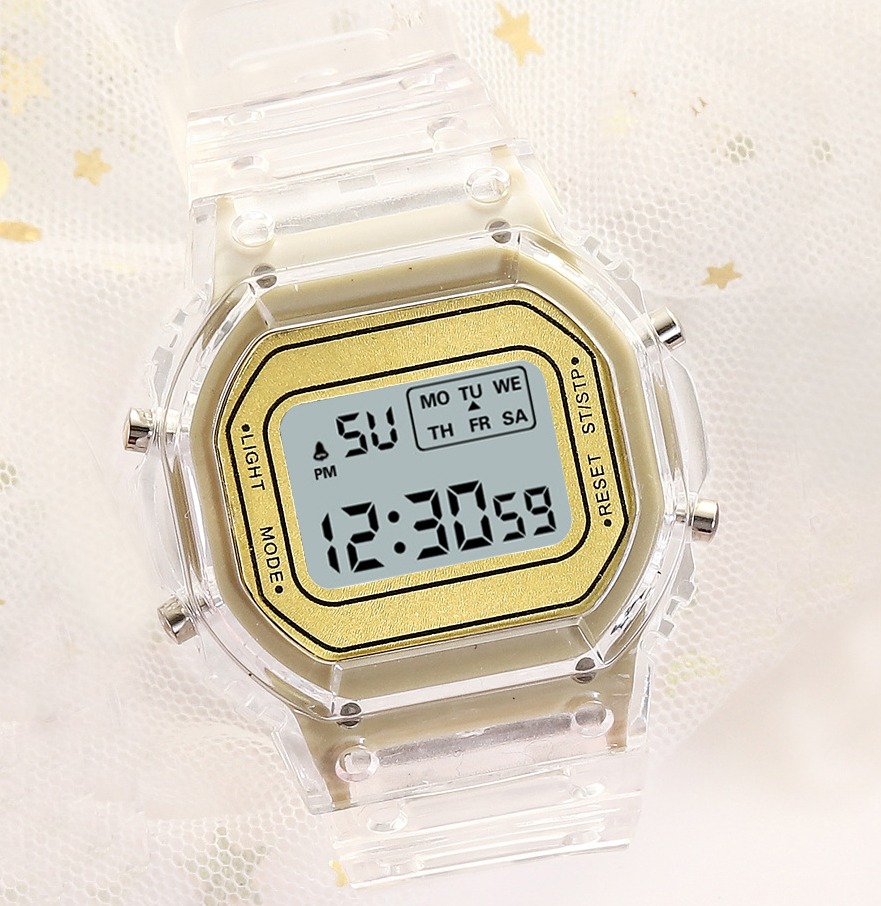 Đồng hồ điện tử  nam nữ vuông nhỏ xu hướng học sinh tiểu học trung học cơ sở nam nữ thể thao không thấm nước cặp đôi đơn giản dây silicon trong