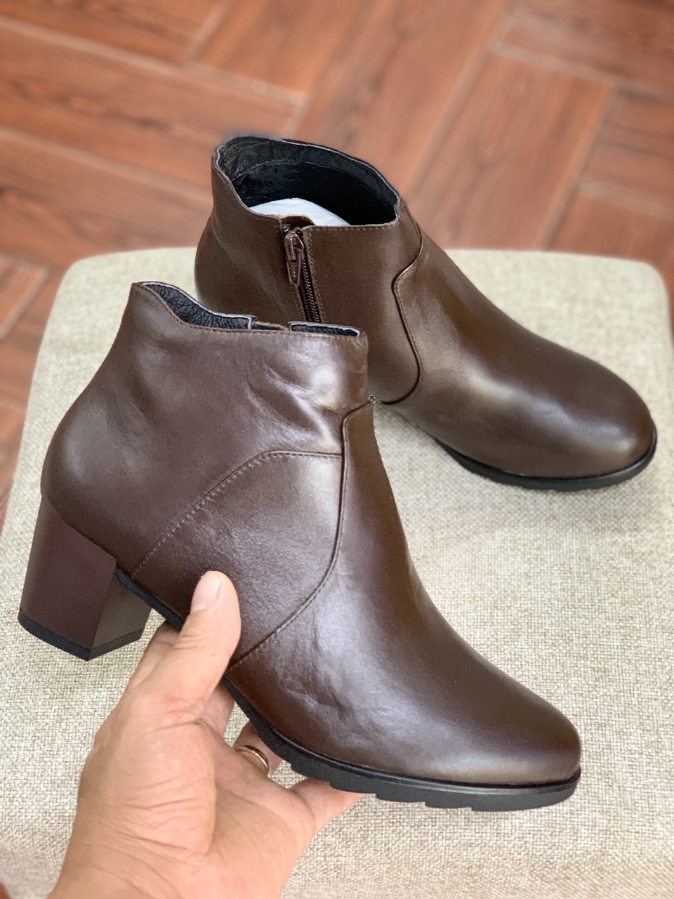 Giầy Bốt Nữ Da Thật Gót Trụ Cao 5cm Hàng VNXK