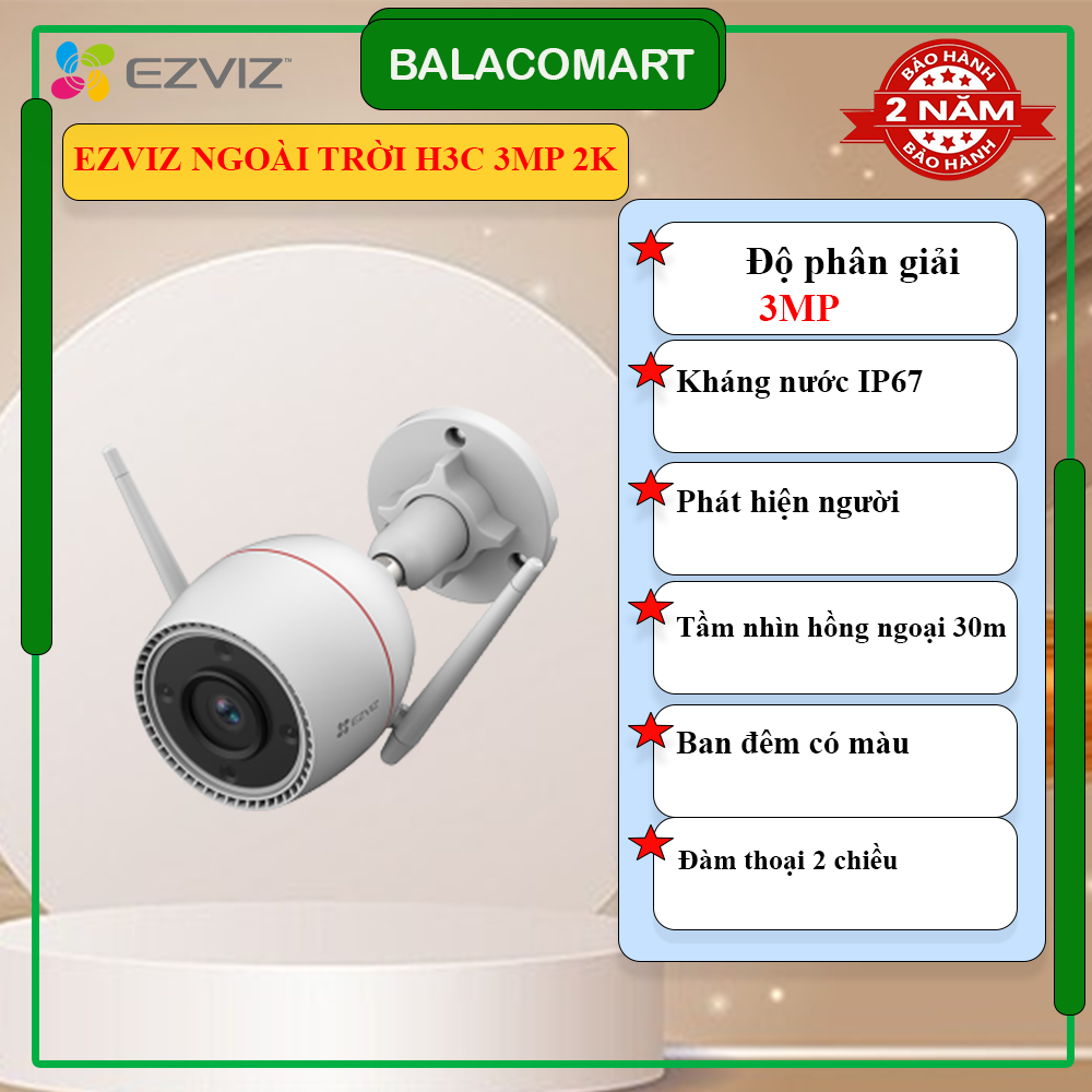 Camera WiFi Ezviz H3C 3MP ngoài trời thông minh