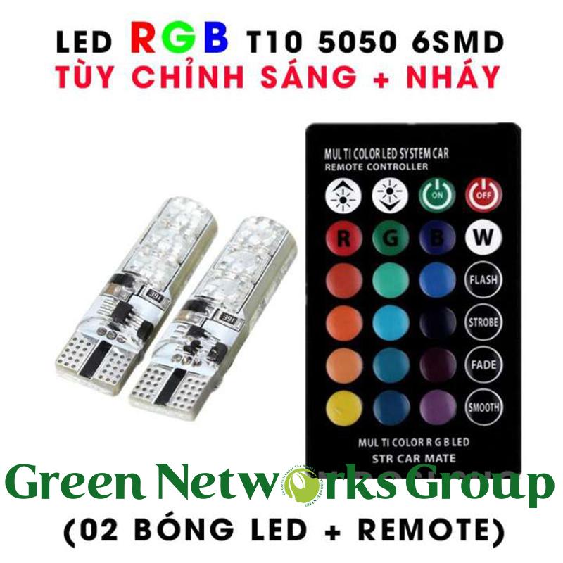 Bộ đèn LED RGB demi điều khiển màu + chế độ nháy, sáng chuẩn T10 12v GreenNetworks