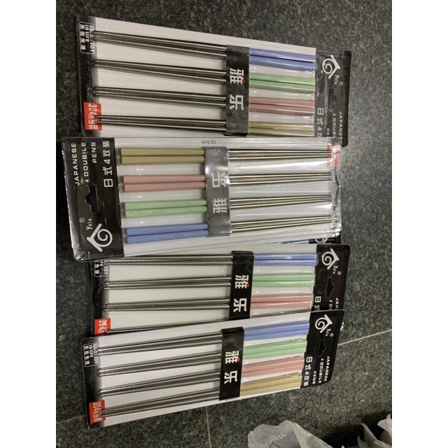 Vỉ 4 Đôi Đũa Inox 304 Xịn Cán Bọc Nhựa
