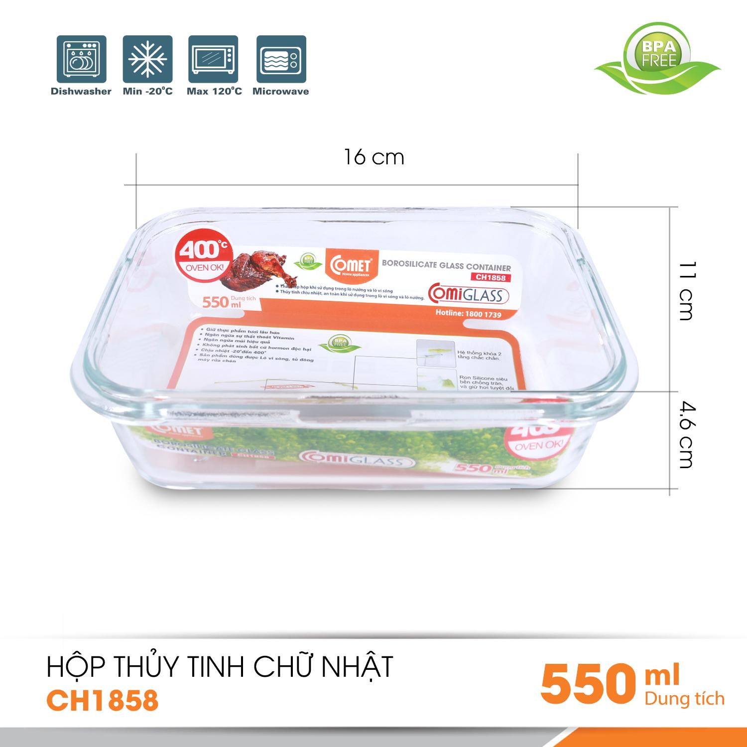Hộp đựng thực phẩm thủy tinh COMET - CH1858 550ml