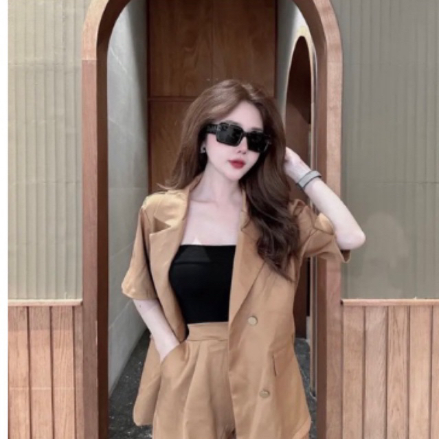 sét vest gồm áo kèm quần sooc nữ