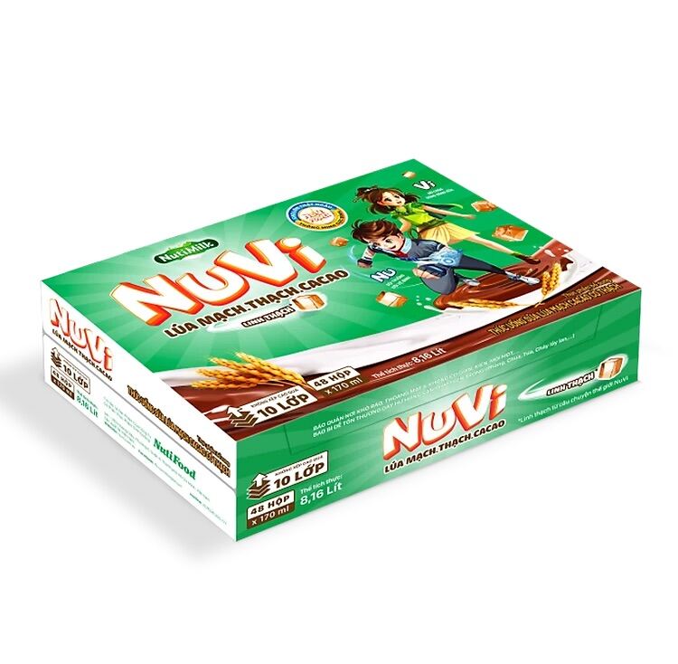 [Hoàn tiền 12%] Thùng NUVI lúa mạch Thạch cacao 170ml (48h)