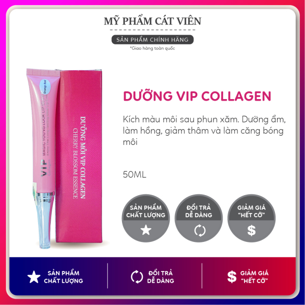 Son dưỡng VIP Collagen, son bóng kích màu môi, dưỡng ẩm môi, thích hợp sử dụng sau phun xăm, môi khô nhăn, môi thâm - tuýp 20g nhập khẩu