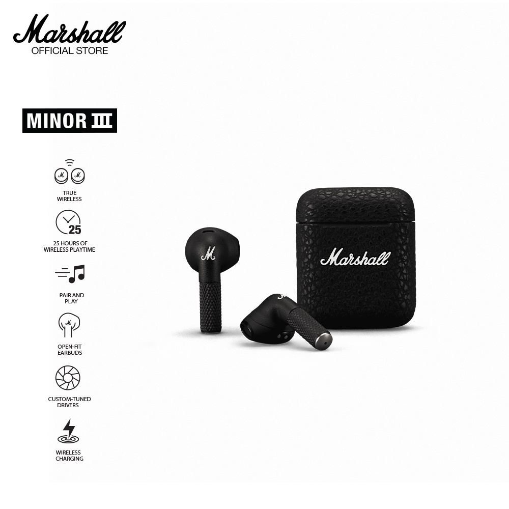 { Bản Quốc Tế }Tai Nghe Bluetooth True Wireless MARSHALL MINOR 3 _ Tai Nghe Nhét Tai Không dây _ Âm bass mạnh mẽ, Chống ồn ANC, Chuẩn âm thanh , kháng nước tốt ,chuẩn chống nước IPX5. Dành Cho iphone Và Android , Bảo Hành 1 năm