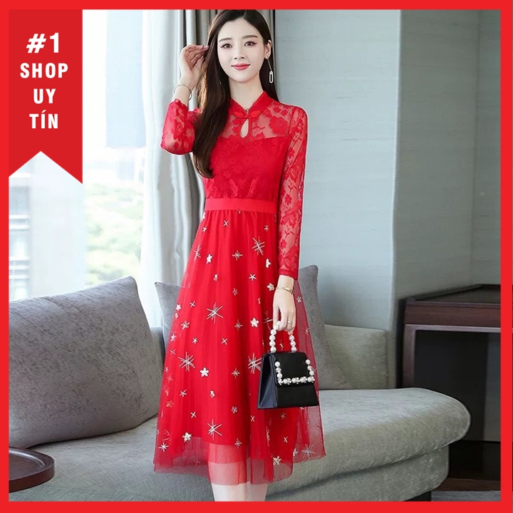 [HCM]Đầm ren đính đá siêu sang đủ size 30 đến 72kg  - QC1