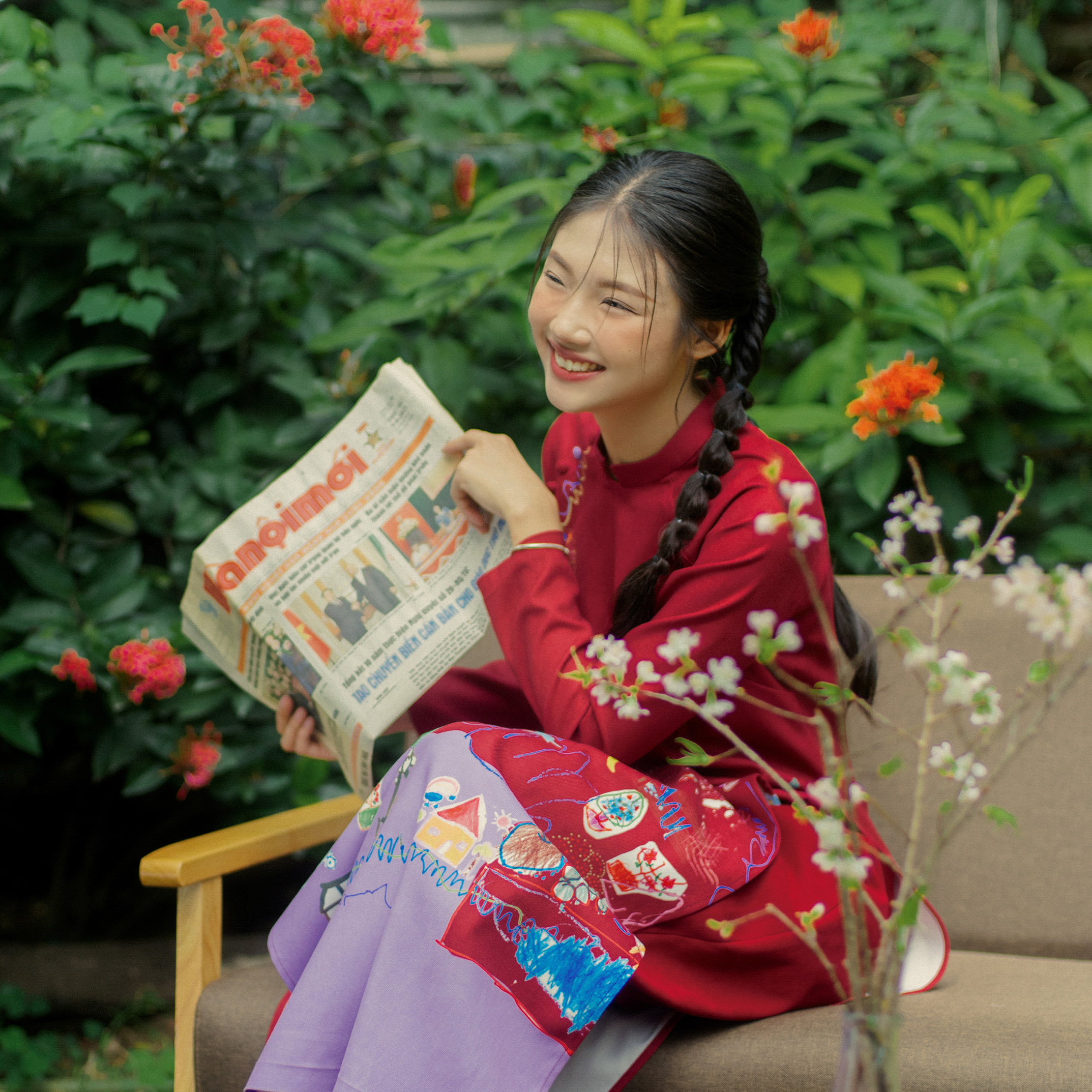 Áo Dài Nhung Về Nhà (đỏ/vàng) [Made by Tòhe]