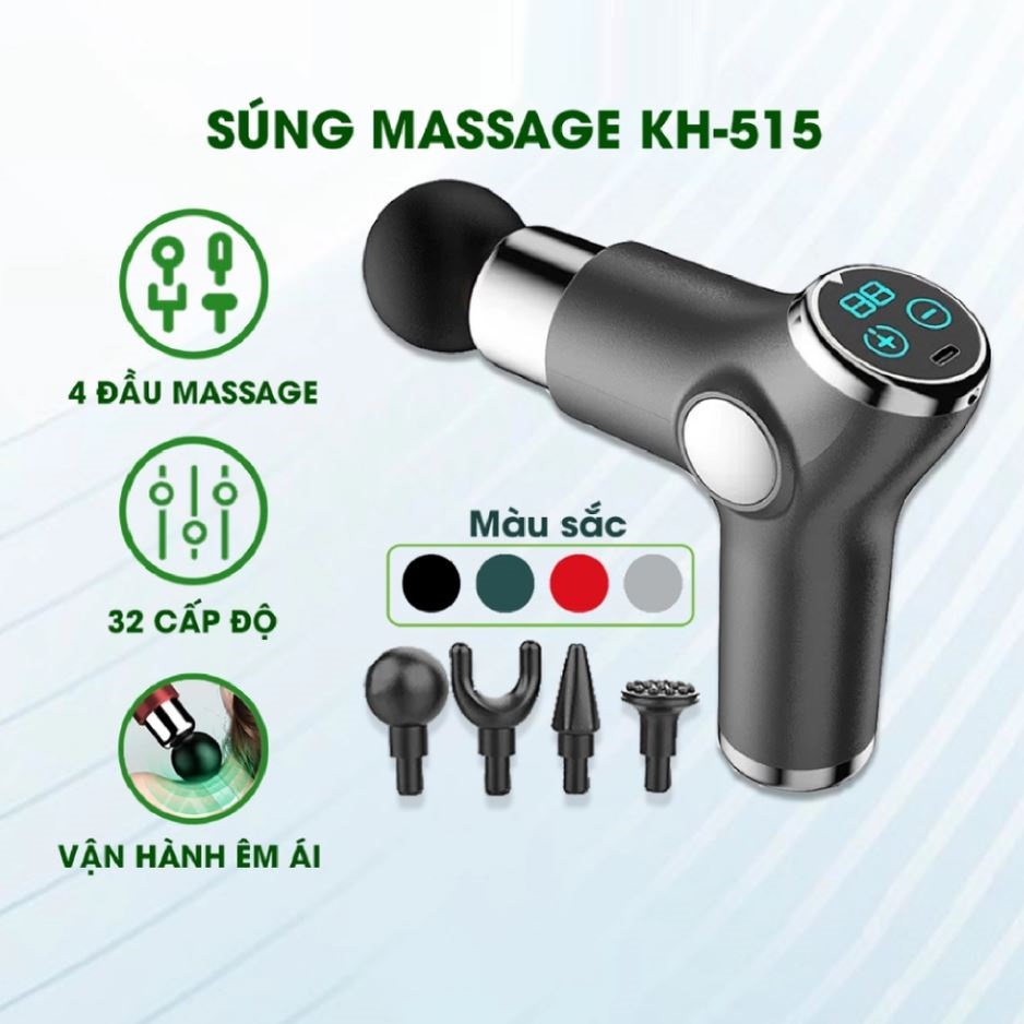  Xiaomi SÚNG MASSAGE MINI FASCIAL GUN KH-515 cảm ứng 4 đầu massage giúp tăng cường lưu thông máu giảm nhanh các cơn đau cơ căng cứng và làm cho toàn bộ cơ thể được thư giãn 