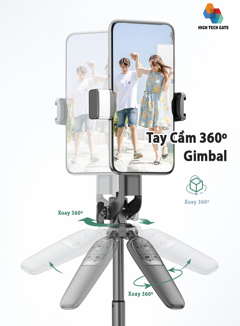 Gậy chụp hình selfie tự sướng siêu dài quay video livestream tiktok chụp cân bằng động toàn cảnh 360, có gimbal xoay 360º, điều khiển từ xa tiktok, ứng dụng, chân đế tripod mở rộng nâng cấp, khung kim loại hợp kim chắc chắn