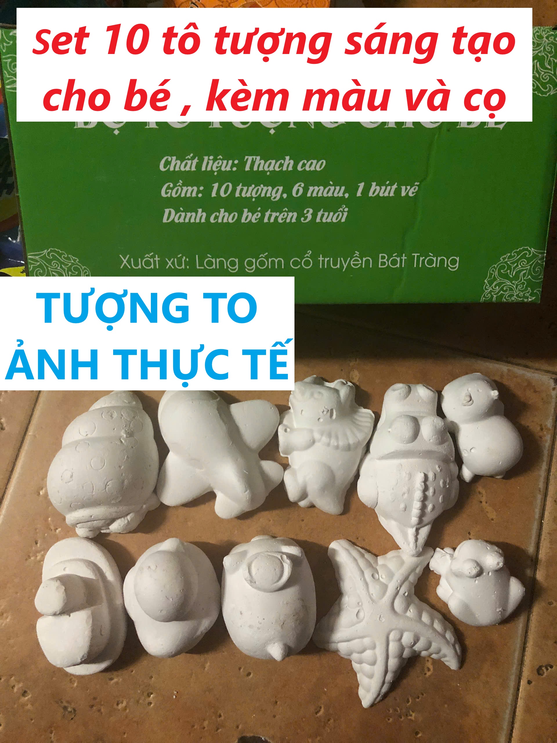 (TƯỢNG TO) Bộ tô tượng cho bé,(Gồm 10 tượng, bút và màu vẽ).TKVT4