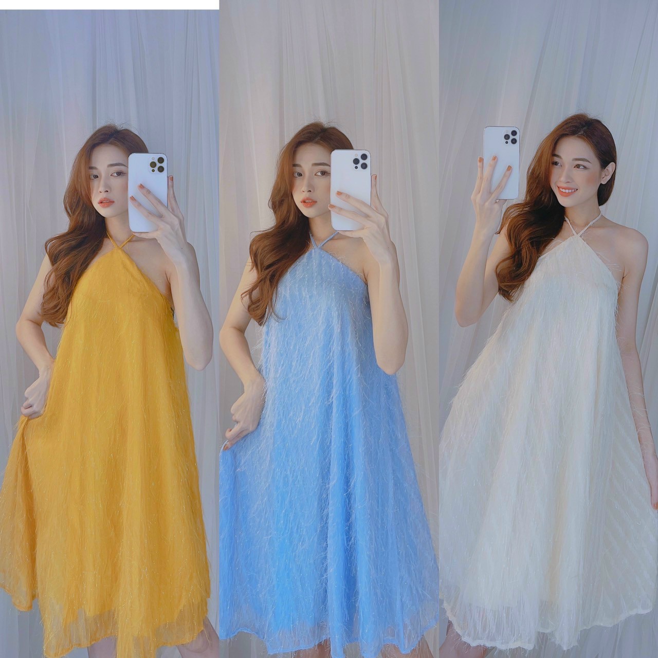 Đầm hai dây kiểu yếm babydoll lông vũ cực sang cho cô nàng xinh đẹp ga