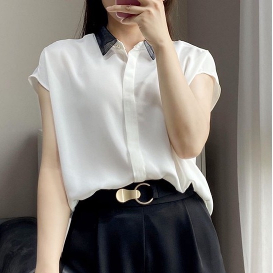 Áo Sơ Mi Lụa Satin Cổ Lưới Mềm Mịn