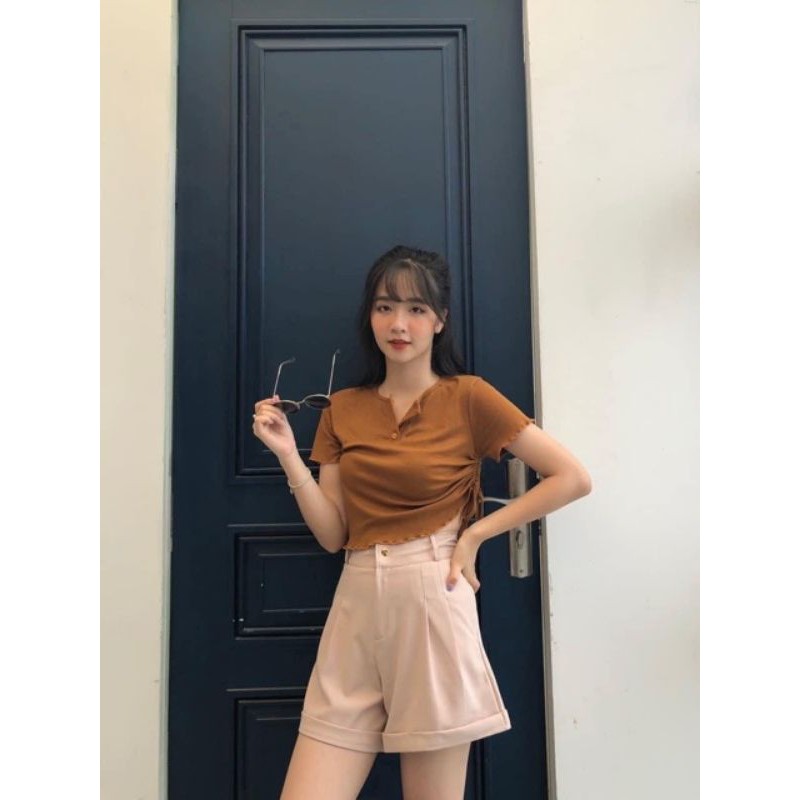 Quần Short Lưng Cao Gập Gấu Thời Trang Cá Tính cho nữ