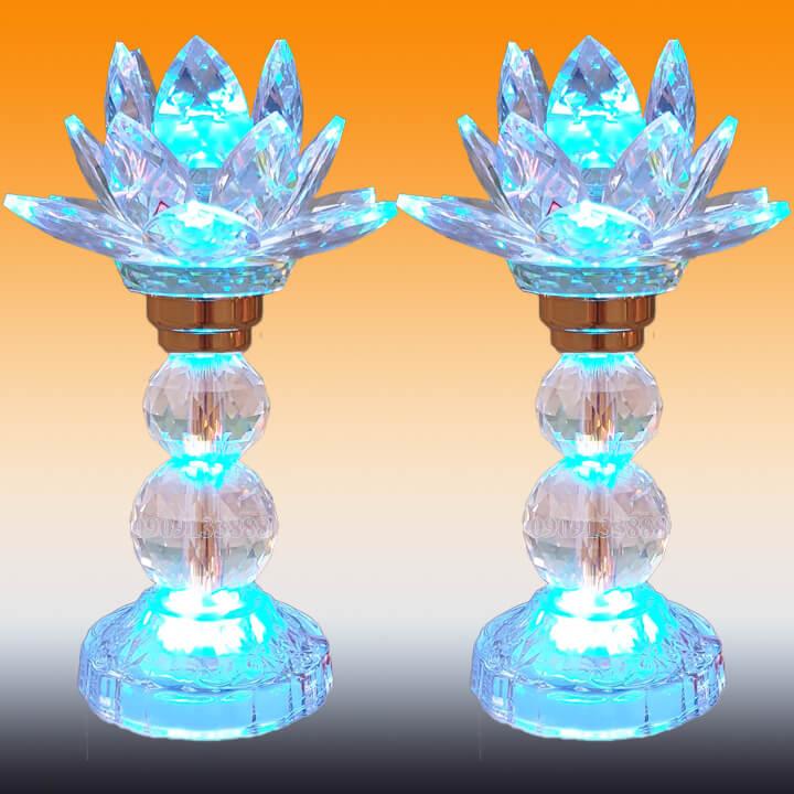 ĐÈN THỜ Đèn pha lê sáng đổi 7 màu Đèn 2 cục bông sen cao 16cm