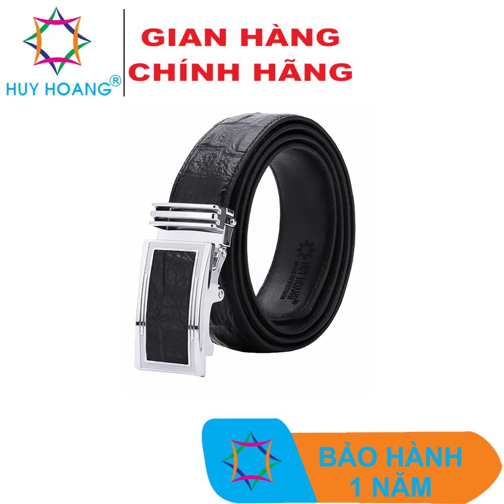 Thắt lưng nam da bò vân cá sấu lớn màu đen HQ4117