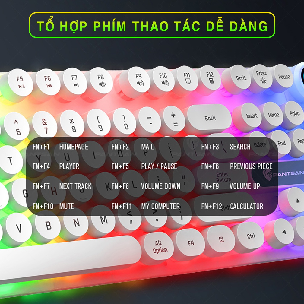 Bàn phím máy tính gaming giả cơ YINDIAO PK100 có dây nút tròn Led RGB chống nước chuyên chơi game và làm việc văn phòng