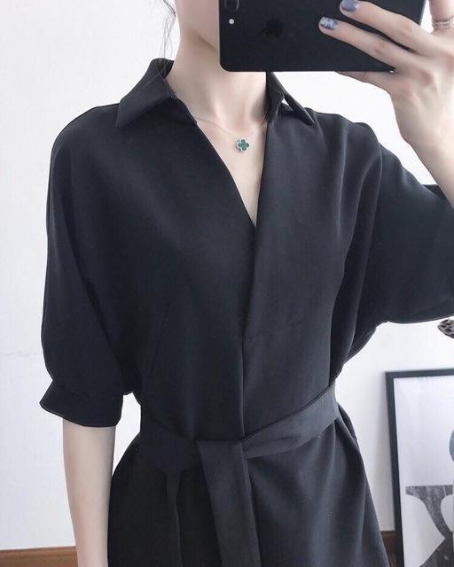[HCM]Đầm sm đen cột eo - form to (kèm hình thật)