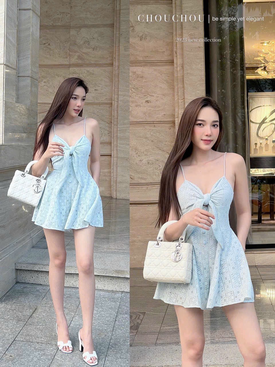 Jum đùi thời trang nữ mặc đi chơi chất ren cao cấp y hình 2 dây nơ ngực đính nút bọc 3 màu