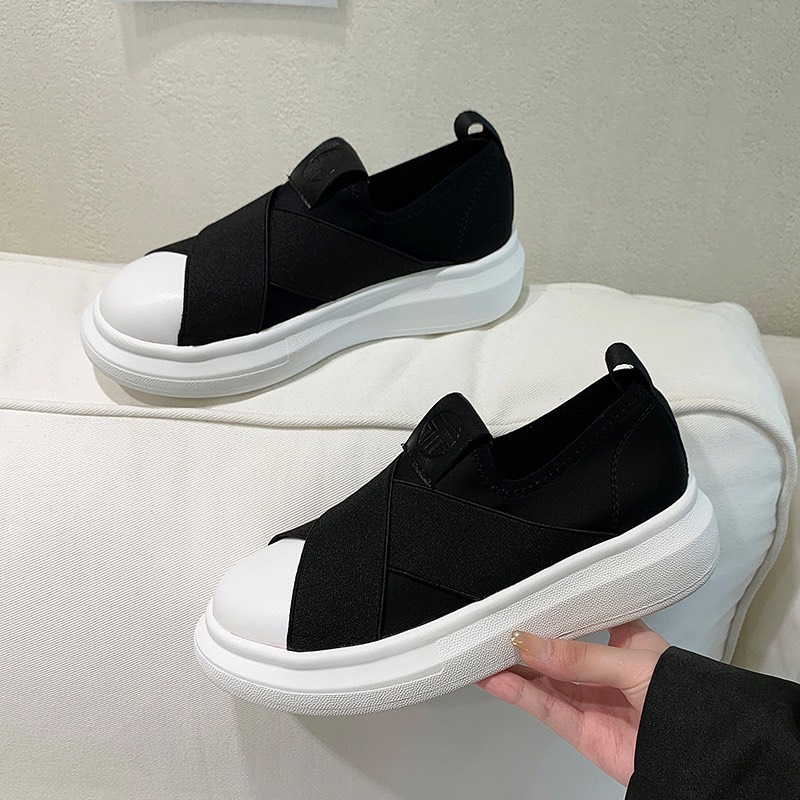 Giày Slipon Nữ đế độn lười vá trắng cực hot