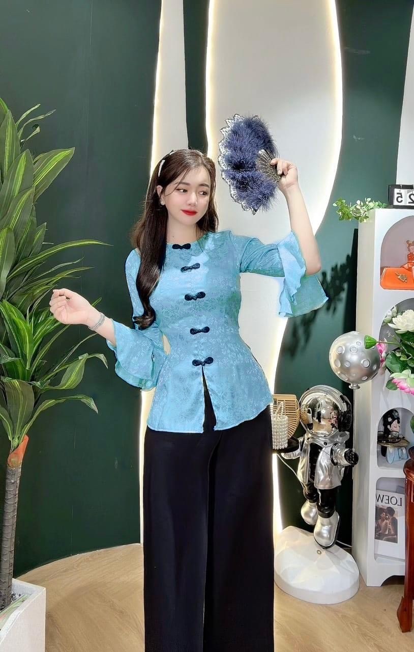 Bộ lam tay loe nút tàu gấm xước