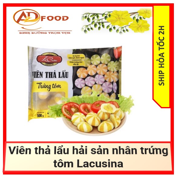 Viên thả lẩu hải sản nhân trứng tôm Lacusina 500g (gói màu vàng)