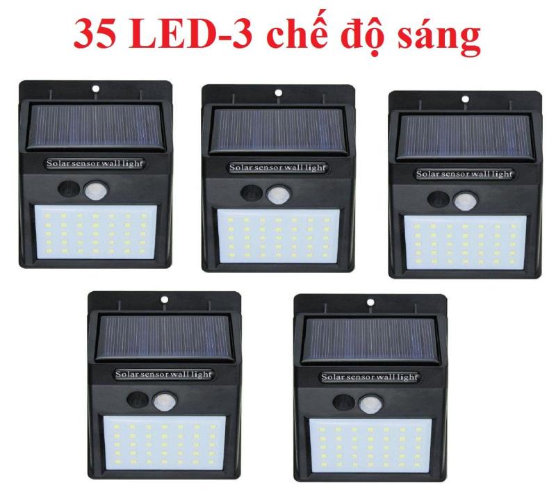 Bộ 5 Đèn led năng lượng mặt trời Solar 35 LED siêu sáng 3 chế độ sáng (Đen)