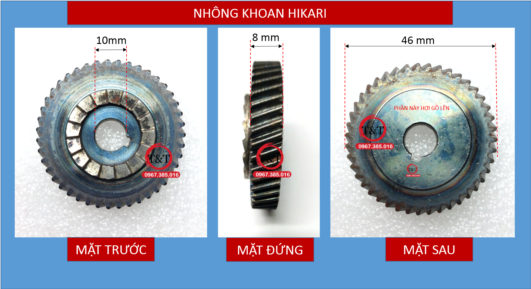 Nhông khoan hikari, Bánh răng khoan HIKARI, Lỗ 10 đường kính 46 43 răng dấu huyền