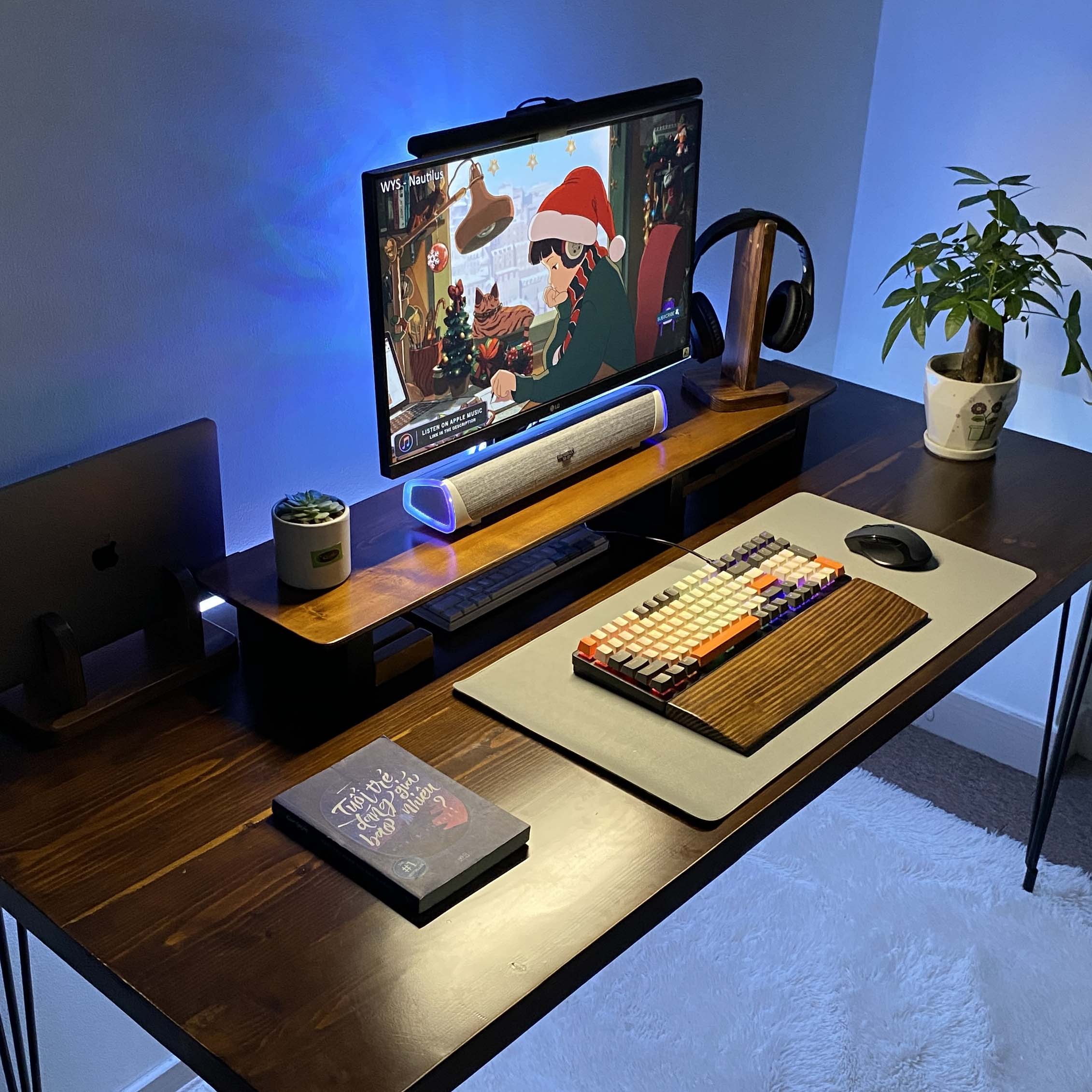 Kệ Màn Hình Máy Tính 3 Chân Gỗ Tự Nhiên