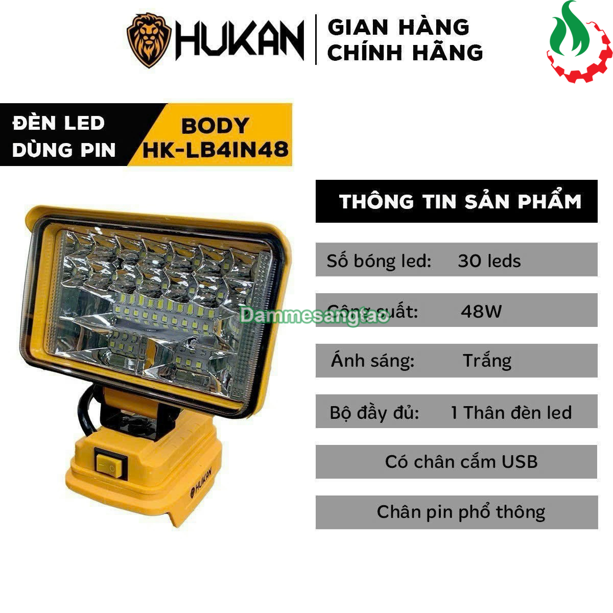 Đèn led HUKAN 21V siêu sáng chân pin makita (Không pin)
