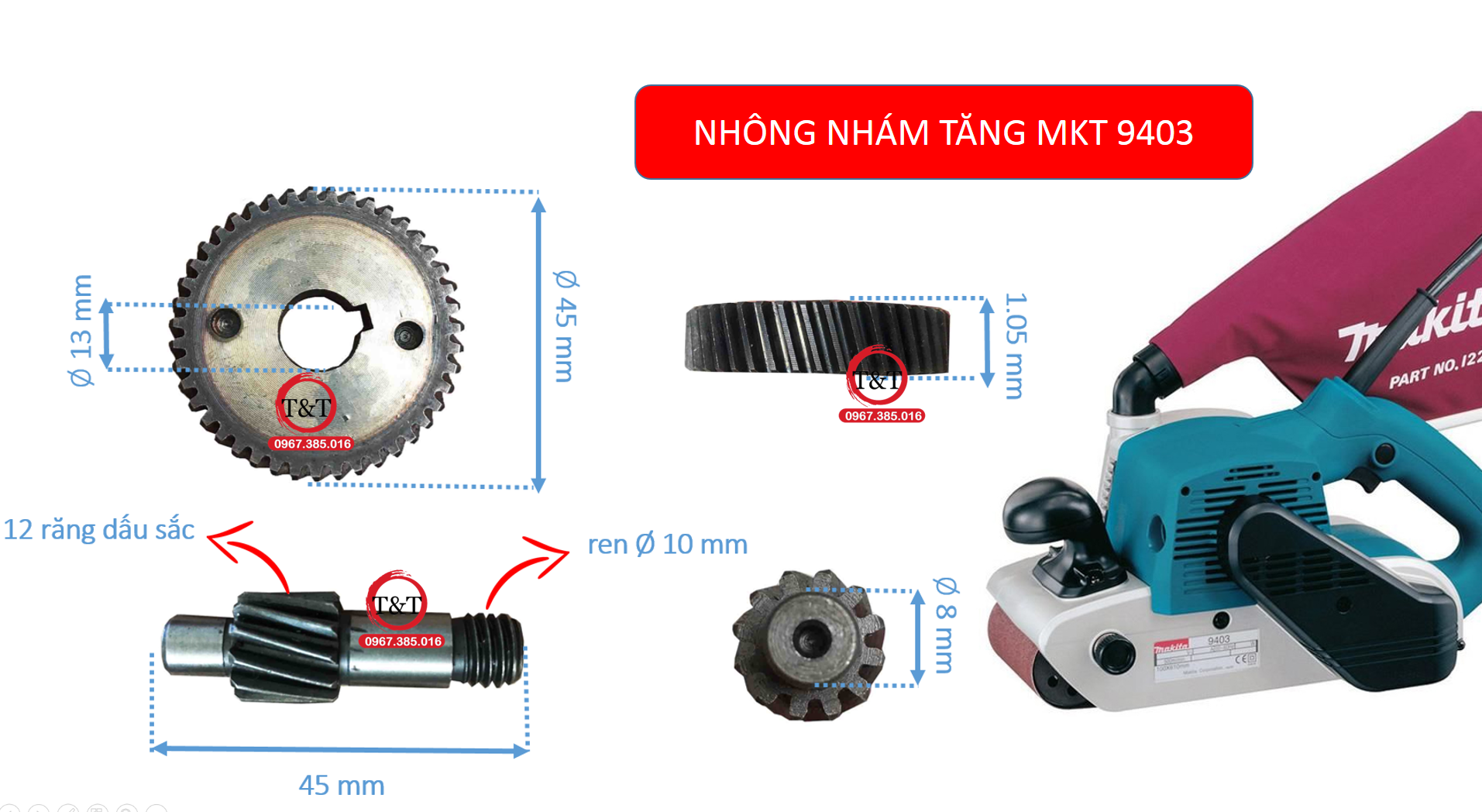 Bánh răng giáp tăng makita 9403, nhông máy chà nhám tăng mkt 9403.