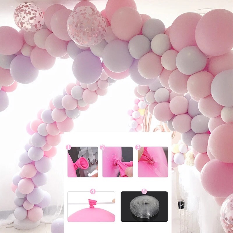 [ Tặng kèm bơm + keo+ 100 cánh hoa giả ] Set bóng trang trí phòng cưới tông đỏ nổi bật