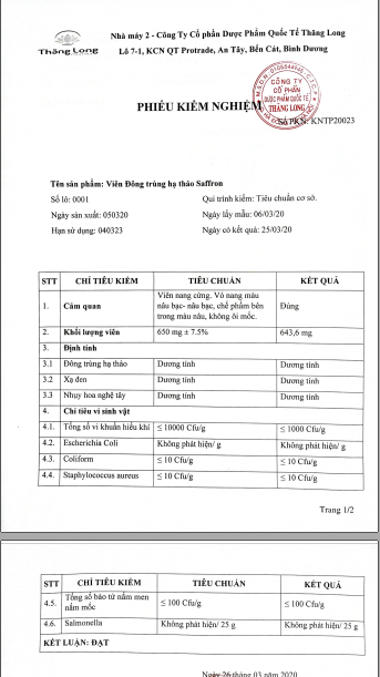 [HCM]Viên đông trùng hạ thảo saffron 60 viên