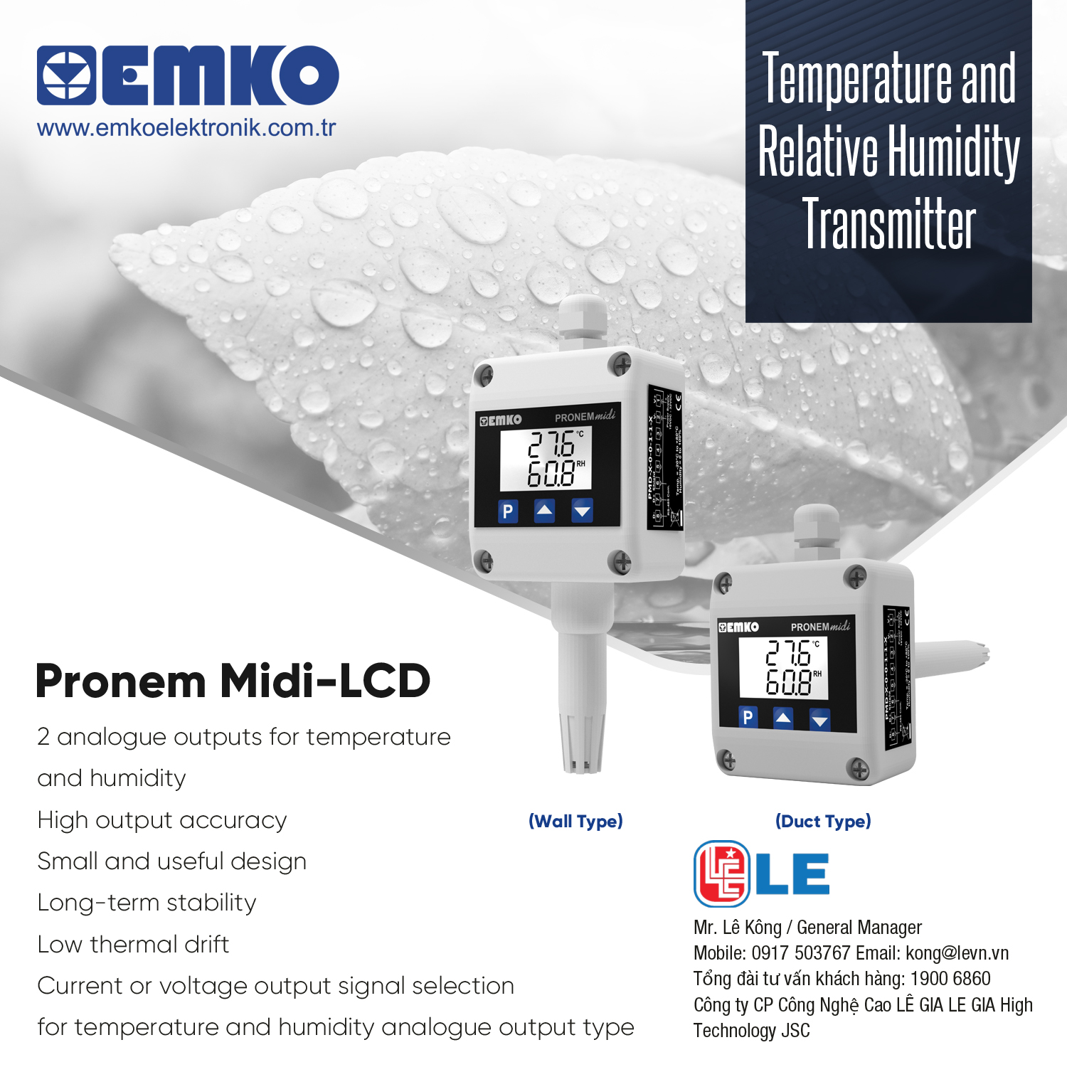Cảm biến nhiệt độ, độ ẩm PRONEM MIDI - LCD