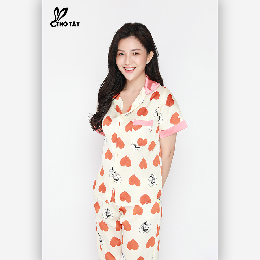 Đồ Ngủ Pijama Lụa Satin Dài Họa Tiết - THỎ TÂY DB255B251