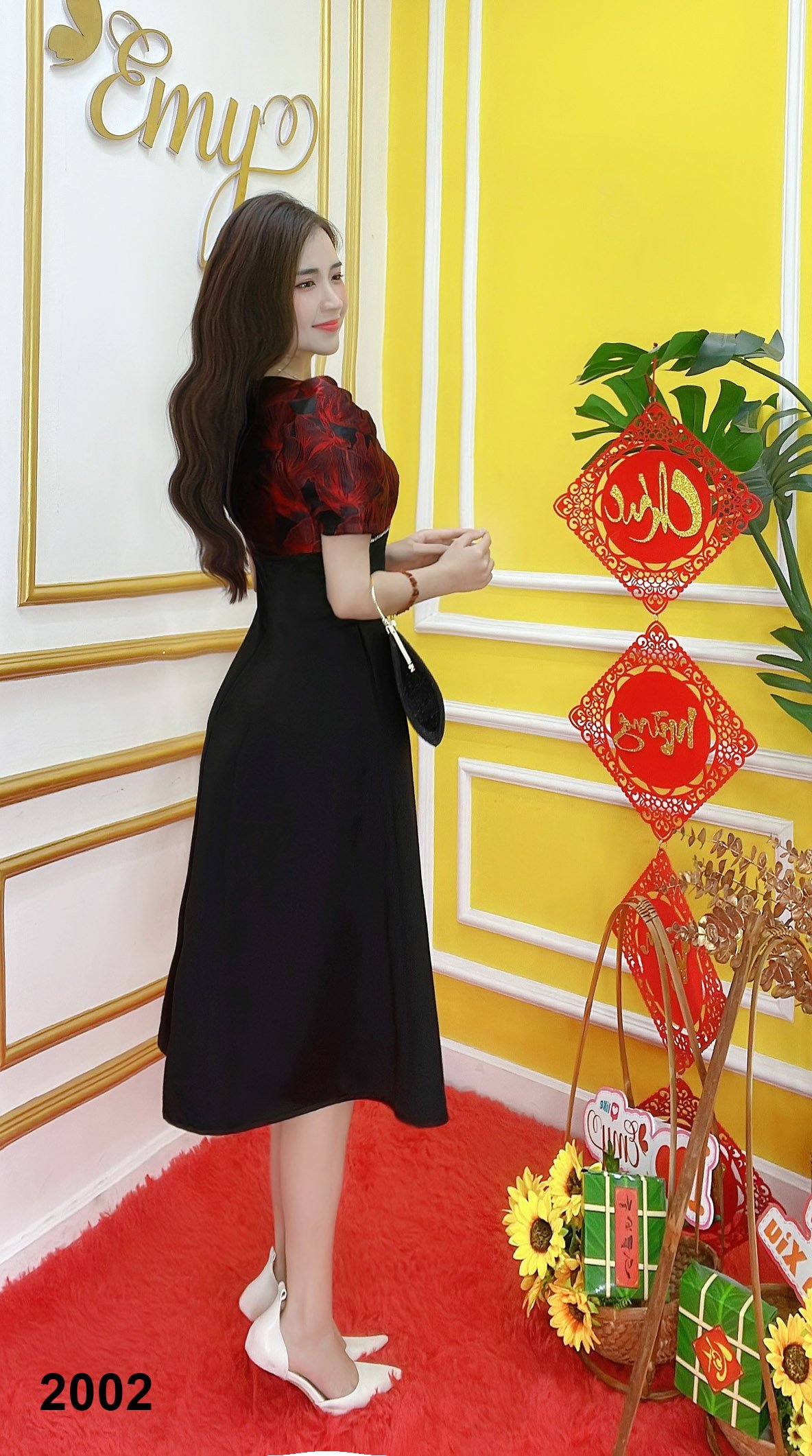 Đầm EMY EM2002 Xoè Gấm Phối