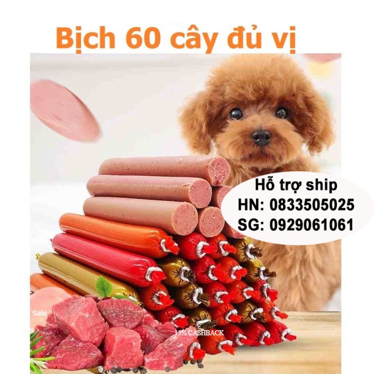 Xúc xích chó mèo ăn liền (Bịch 60 cây đủ vị) -Hanpet