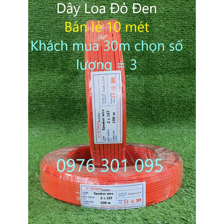[ Bán Lẻ 10m ] Dây Loa Đỏ Đen 2x15 Tim