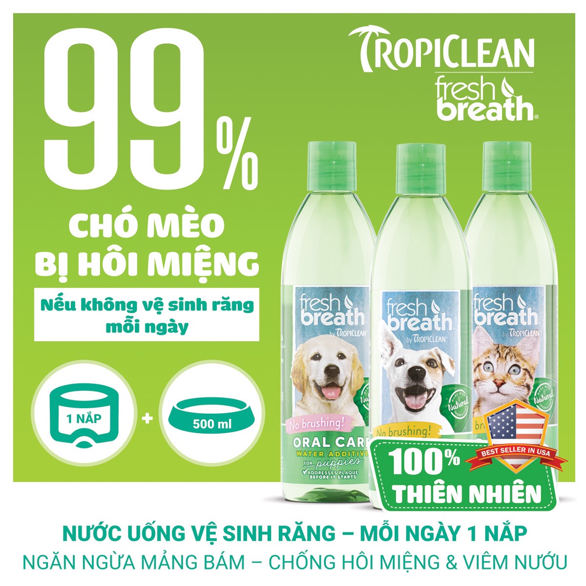 NƯỚC VỆ SINH RĂNG MIỆNG TROPICLEAN CHO CHÓ, MÈO