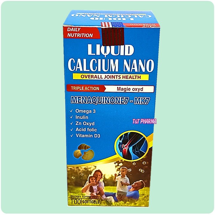 [Hộp 100 viên] Viên Uống  Liquid Calcium Nano Mk7 Giúp Bổ Sung Canxi, Vitamin K2, D3 Và Khoáng Chất Cần Thiết Cho Cơ Thể Hỗ Trợ Phát Triển Chiều Cao Ở Trẻ, Ngừa Loãng Xương Ở Người Già