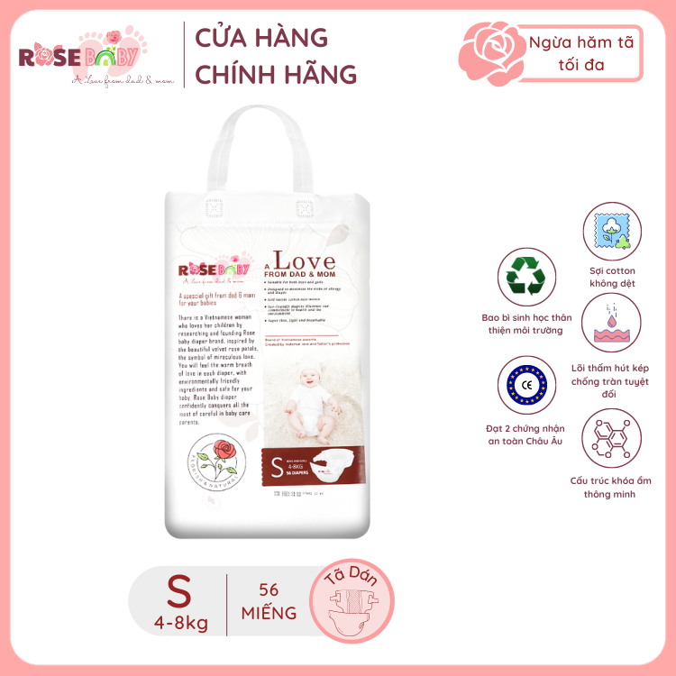 Thùng Tã Dán ROSE BABY Size S (168 miếng)
