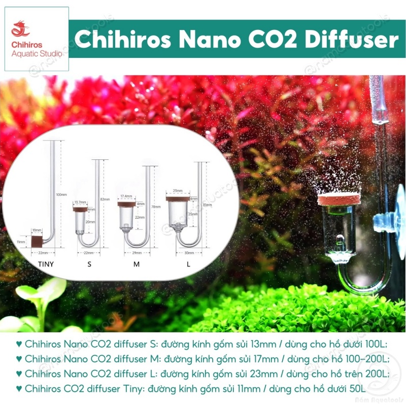 Sủi CO2 CHIHIROS Nano Co2 Diffuser | Cốc Sủi CO2 Siêu Mịn Cho Hồ Cá Thuỷ Sinh