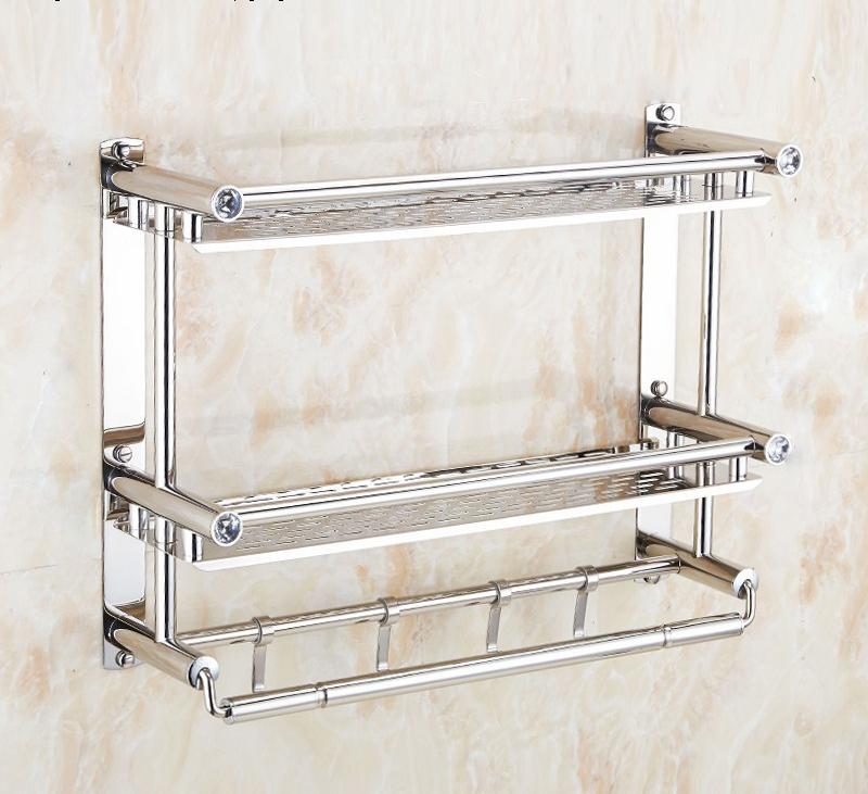 Giá/kệ inox dán tường 2 tầng có móc treo 60cm