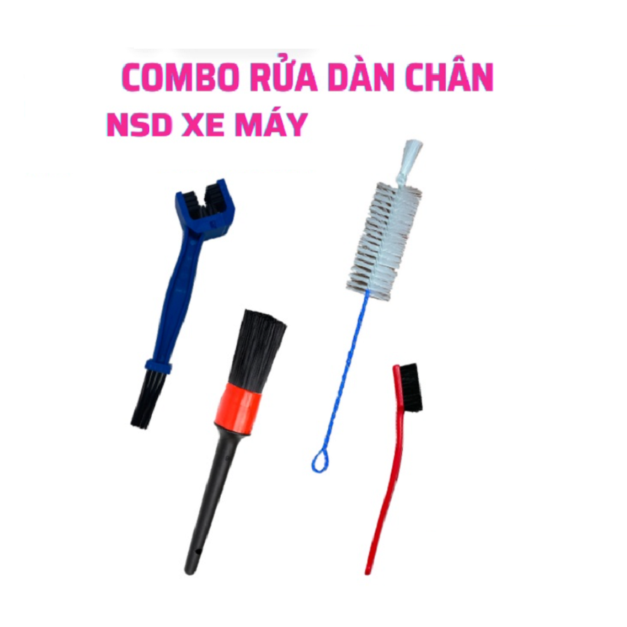 Bộ dụng cụ rửa dàn chân , rửa xe máy tại nhà gồm (cọ bút, cọ râu, bàn chải sên, bàn chải cước, bàn chải nhỏ cọ lazang dài)