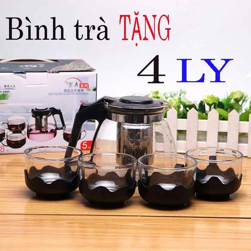 [2 IN1] Bình Lọc Trà Thủy Tinh 1300ml Sang Trọng-Bộ Bình Lọc Trà Thủy Tinh Kèm 4 Ly Lưới Lọc Inox 304 Tiện Dụng - Bình Pha Trà,Bình pha cà phê - bình đựng nước