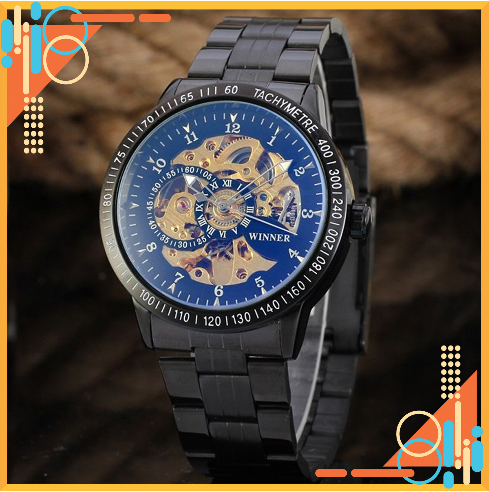 Đồng hồ cơ nam Winner TM05 Cơ Lộ máy Sang trọng Đồng hồ cơ lộ máy Đồng hồ nam dây thép đúc đặc không gỉ Mặt chống xước-Đồng hồ chống nước