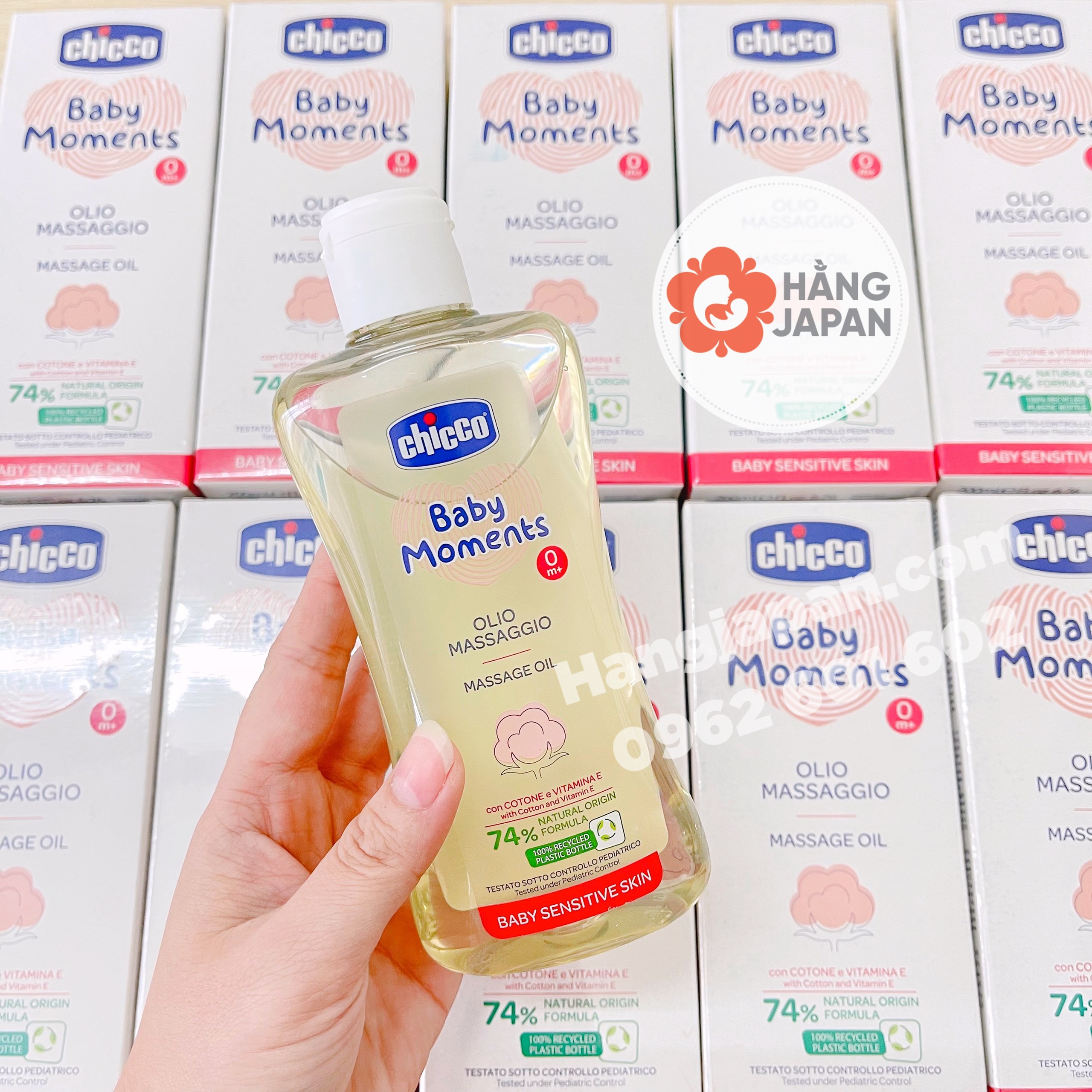 Dầu massage Chicco hạt bông cho bé 0M+ chai 200ml - Hàng Ý