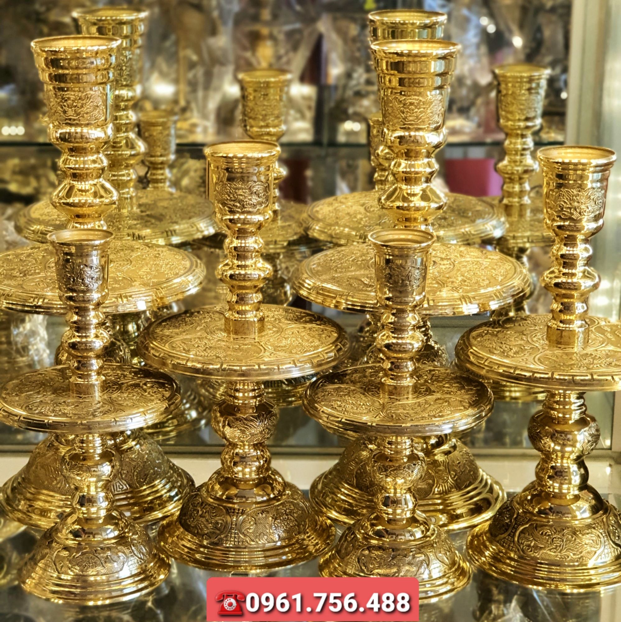 Pair of 33cm Golden Bronze Candlesticks